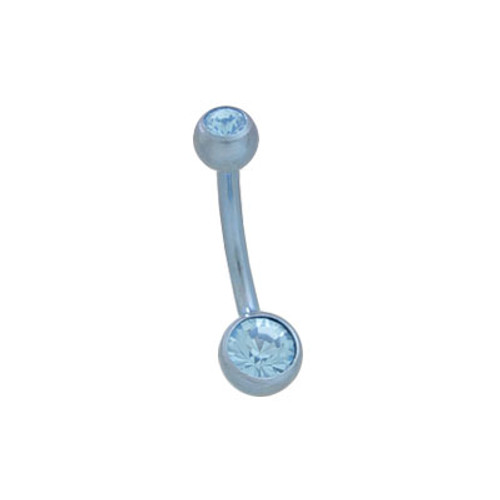 Light Blue Solid Titanium  Jeweled Belly barbell 14 ga