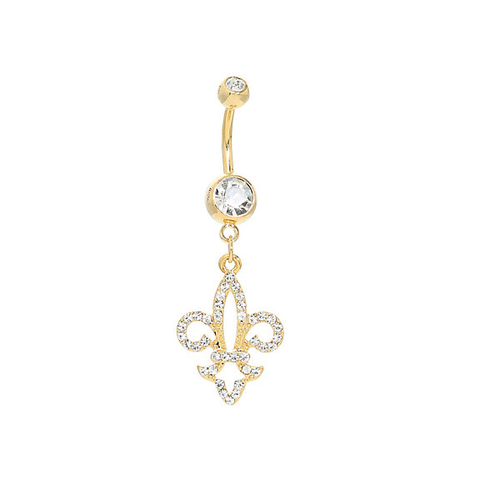 Naval Ring Gold Plated With Fleur De Lis Drop 14G 7/16" Naval Ring Gold Plated With Fleur De Lis Drop 14G 7/16"