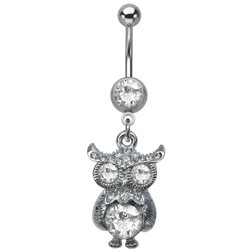 Dangling Owl CZ Belly Button Rings Dangling Owl CZ Belly Button Rings