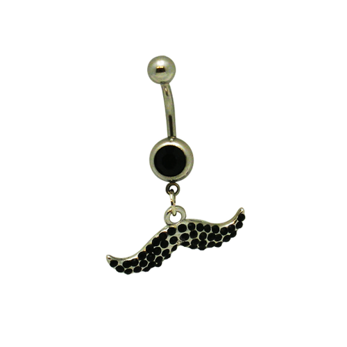 14 gauge Black dangle mustache belly ring