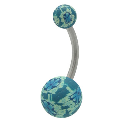 Blue Green Flower Silicone Ball Belly Rings Blue Green Flower Silicone Ball Belly Rings