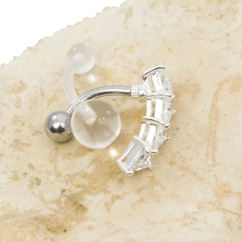 14G Acrylic Retainer Belly Ring and Triangle CZ Reverse Belly Ring