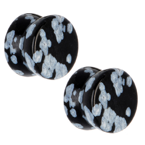 Semi Precious Snowflake Obsidian Black Stone Ear Gauges