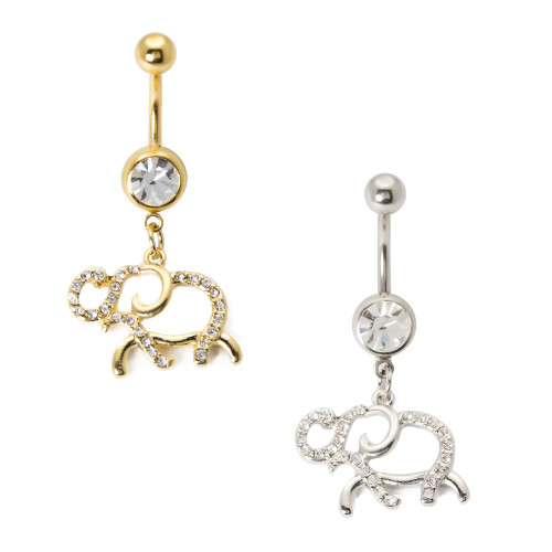 14 Gauge 7/16" Studded Elephant Dangle Style Belly Ring 14 Gauge 7/16" Studded Elephant Dangle Style Belly Ring