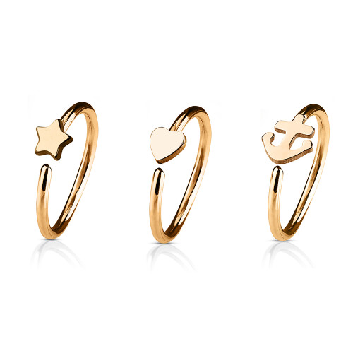 Pack of 3 Nose & Cartilage 20G Hoop Ring with Charm Anodized Surgical Steel