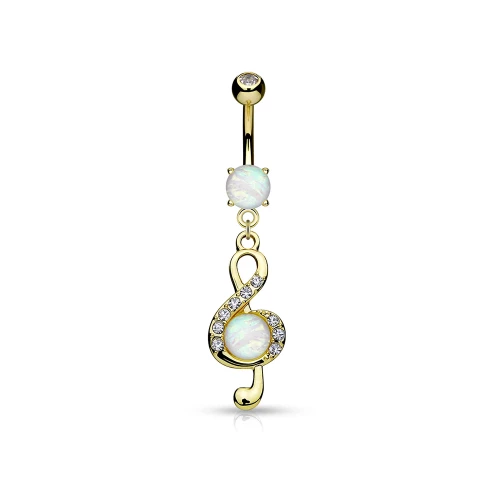 PVD Gold G Clef Symbol Dangle Opal Belly Ring Piercing