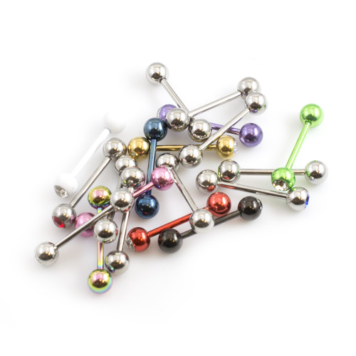 Pack of 20 Tongue Barbells - Mix of Anodized and Steel with CZ Gems 14ga 5/8 inches