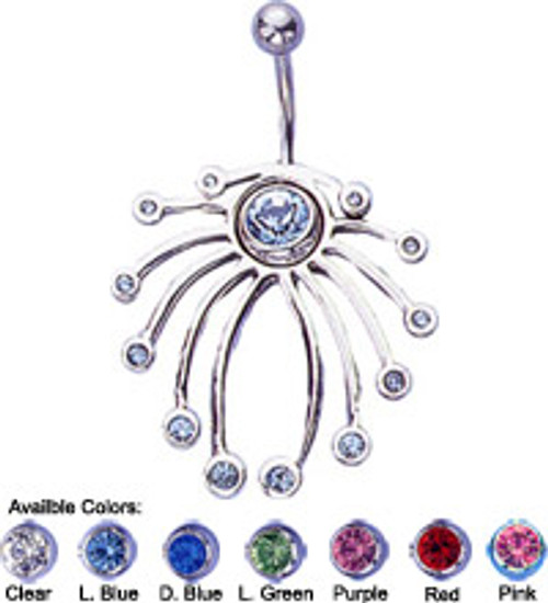 Body Jewelry belly button ring with multi gem sterling silver shield