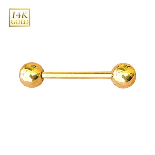 14K Solid Gold Curved Barbell 14G