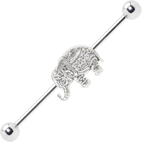 Elephant Charm Industrial Barbell 14ga Cartilage 316L Surgical Steel + Extra Bars