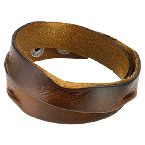 Brown Leather Double Wrap Pressured Bracelet