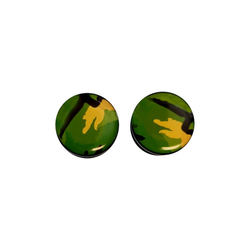 Pair of Green Camouflage Acrylic Screw Fit Ear Plugs