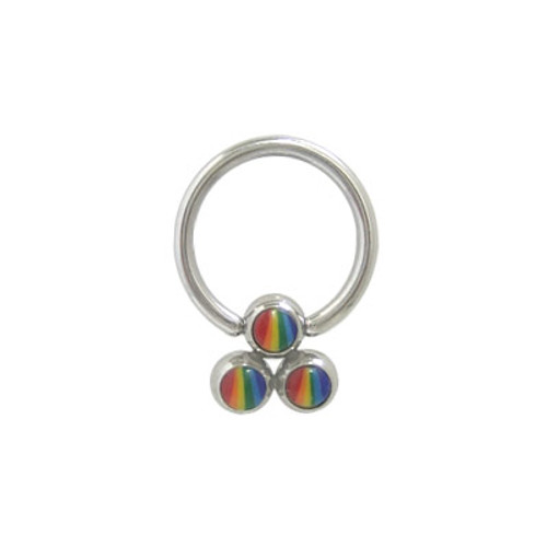 Captive Bead Ring Surgical Steel with Triple Rainbow Bead