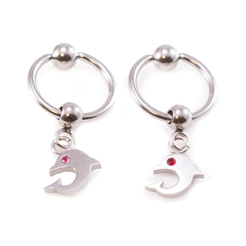 Dangling Dolphin CZ Captive Bead Rings