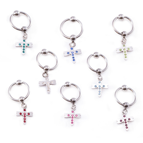 Dangling Dragonfly CZ Captive Bead Rings