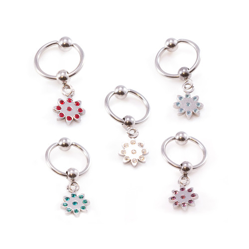 Dangling Flower CZ Captive Bead Rings
