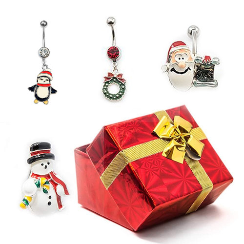  Pack of 4 Holiday Belly Button Rings with Gift Box #1