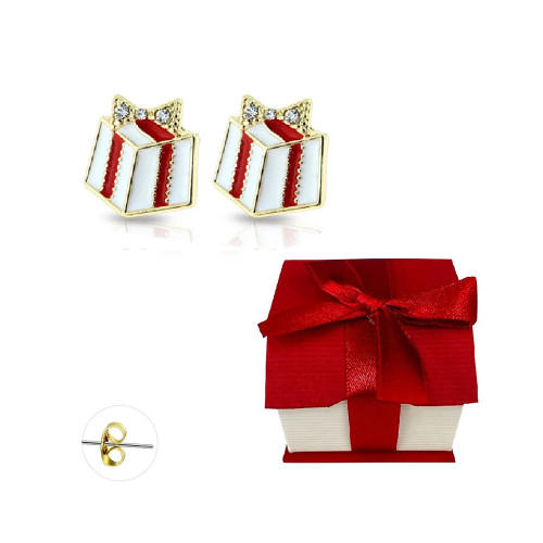 Christmas Gift Box CZ Studs Earrings