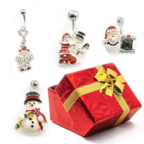 Pack of 4 Holiday Belly Button Rings with Gift Box #8 Pack of 4 Holiday Belly Button Rings with Gift Box #8