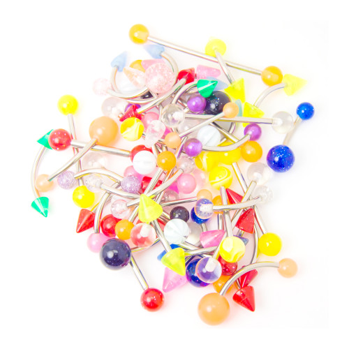 100 Assorted Piercing Barbells - Glitter, Acrylic, UV Glow - Assorted Gauges and Lengths 100 Assorted Piercing Barbells - Glitter, Acrylic, UV Glow - Assorted Gauges and Lengths