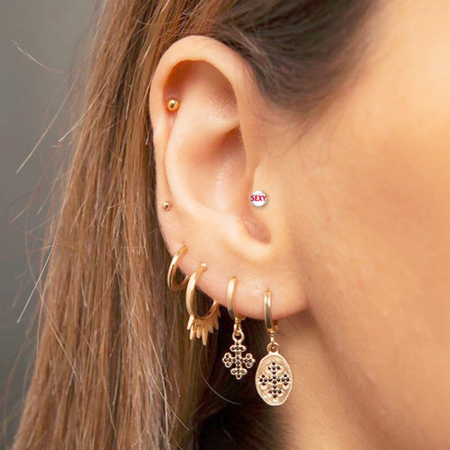 Clear PTFE flexi tragus Labret Chin piercing 16g/1.2mm with a 3mm flat silver tops with "bad words" logo 8mm Leangth