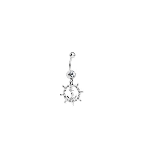 Nauticall Belly Button Ring Ship's Wheel Whith Clear Jewel 14 Gauge