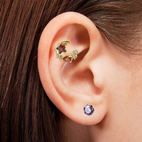 Crescent Moon Star CZ Tragus Barbell