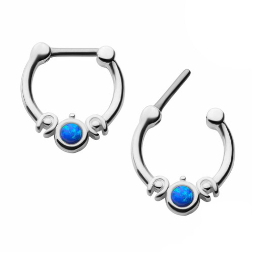 Surgical Steel 16ga Septum Clicker with Synthetic Blue Opal-OUT OF STOCK Surgical Steel 16ga Septum Clicker with Synthetic Blue Opal-OUT OF STOCK