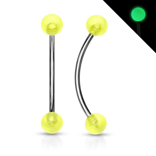 Curved Barbell with Glow in the Dark Ball Ends for Snake Eye Piercing and More