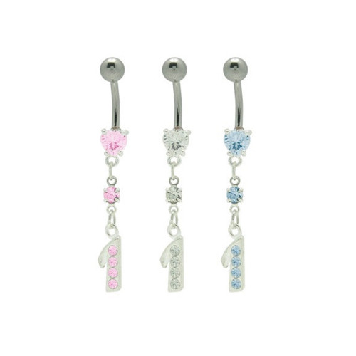 Dangling One Heart CZ Belly Button Rings Piercings