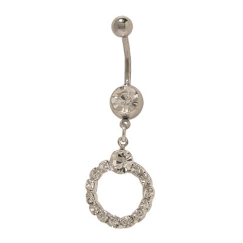 14 gauge Dangler Belly Barbell with Gem 