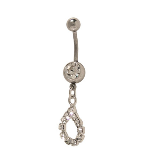 14 gauge Belly Button Curved Barbell with Circular Jeweled Dangler 