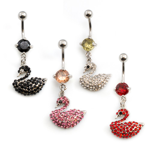 Multiple CZ Swan Designed Belly Button Ring 14ga 3/8 inches