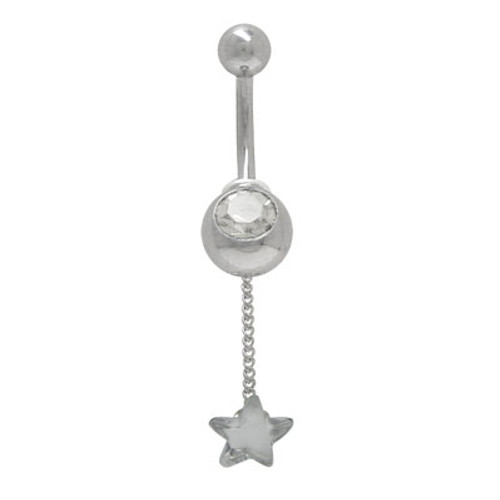 14 gauge Dangling Clear Acrylic Star Belly Ring