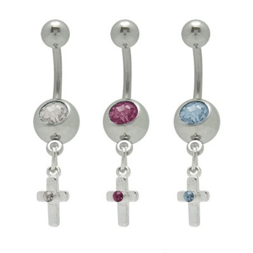 Dangle Cross Jeweled 14 gauge  Belly Button Ring - Out of Stock