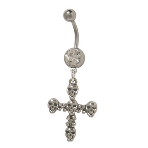 14 gauge Dangling Cross Skull Bones Belly Button Ring