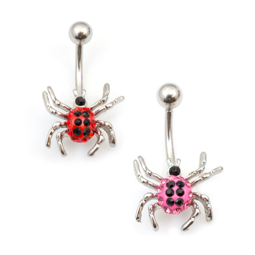 Cute Spider with Multiple CZ Belly Button Ring 14g