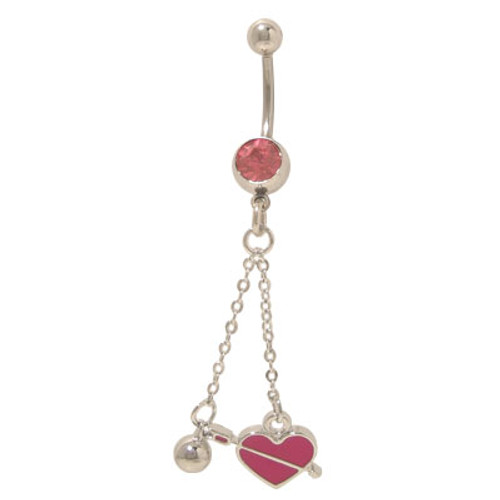 14 gauge Dangling Heart and Ball Belly Button Ring