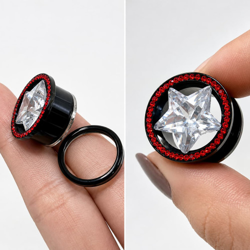 Screw Fit Star Zirconia Ear Plugs Gauges