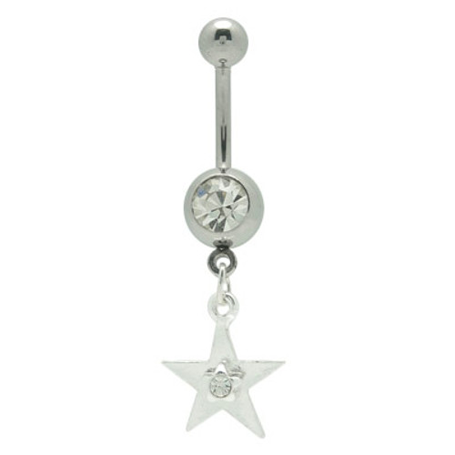 14 gauge Dangling Star Belly Ring with Clear CZ Gem