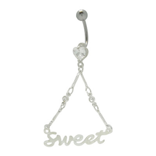 14 gauge Dangling Sweet Logo Belly Ring Barbell 14 gauge Dangling Sweet Logo Belly Ring Barbell