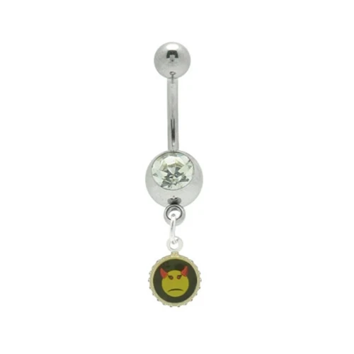 Devil Face Dangle CZ Belly Ring Piercing