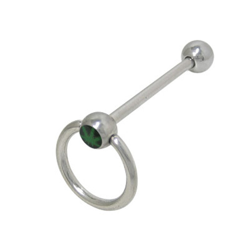 Door Knocker Green Pot Leaf Barbell Tongue Ring