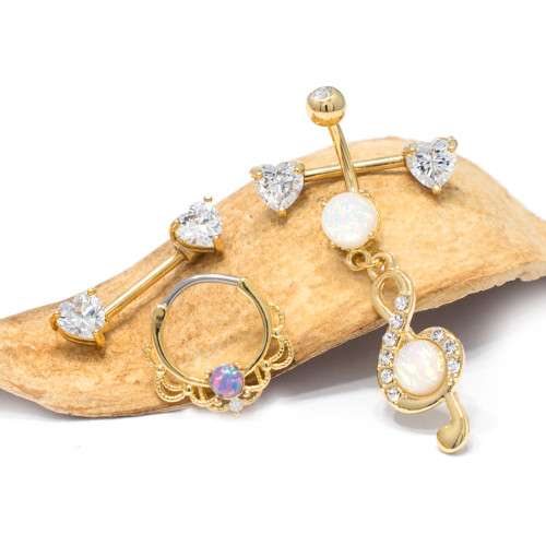 Package of 3 Gold IP items , Belly Ring, Septum Clicker, and pair of Nipple Shield