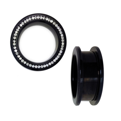 Black IP Tunnels with Clear Stones (Available in 13 Sizes) Sold in Pairs