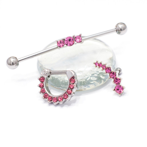 Package of 3 Surgical Steel items Industrial Barbell. Septum Clicker, and a Tragus