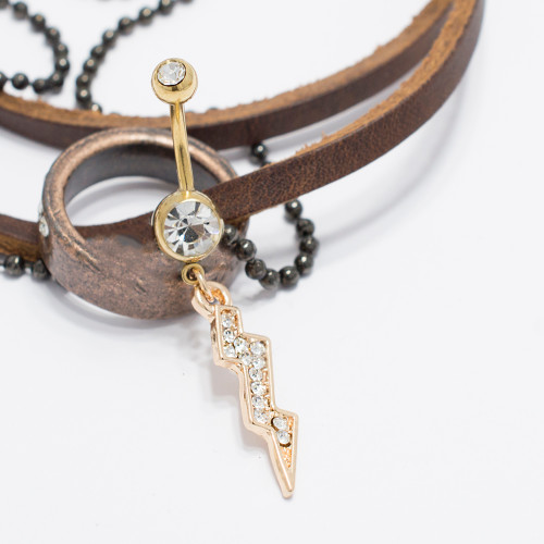 Package of 3 Gold Ip Items Belly button, Pair of Faux Plugs and a Horseshoe