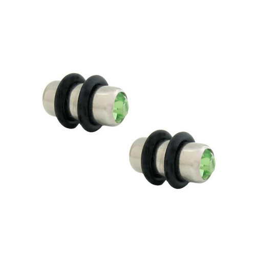 Pair of  Ear Plugs Surgical Steel with Jewel on both sides (4 gauge to 0 gauge)