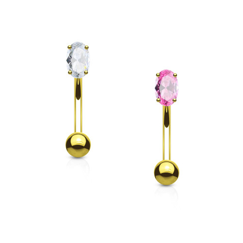 Eyebrow Ring Curved Barbell 14K Solid Gold with Prong Oval Cubic Zirconia Eyebrow Ring Curved Barbell 14K Solid Gold with Prong Oval Cubic Zirconia