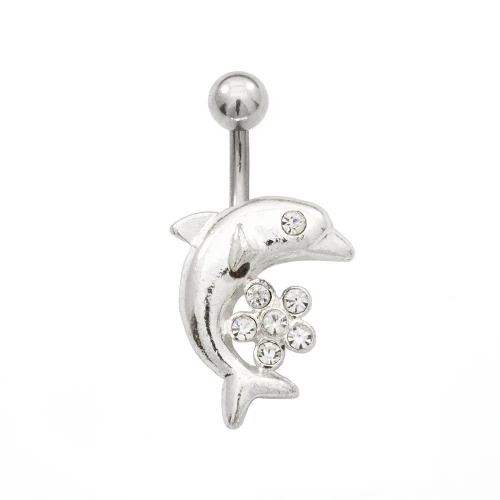 Dolphin CZ Belly Button Ring Piercing